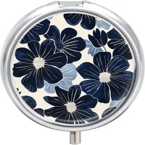 네이비 블루 플라워 알약 정리함 미러 3칸 방수 케이스 지갑 포켓 논슬립 그립 여행용 품 생선 오일 보충제