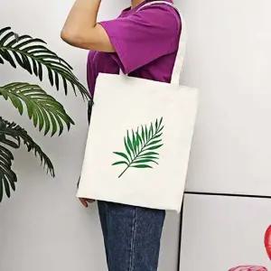 지퍼 나뭇잎 에코백 폴리에스테르 화이트 장바구니 안전