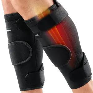 찢어진 근육을 위한 캠비보 종아리 보호대 정강이 부목 변형 다리 (블랙 라지)을 2팩 조절 가능한 네오프렌