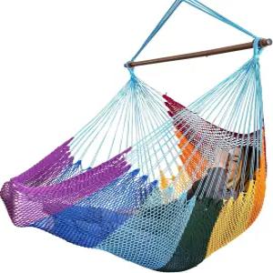 대형 해먹 의자 스프레더 바가 있는 캐리비안 스윙 실내/외/백야드/거실용 로프 걸이 최대 300파운드