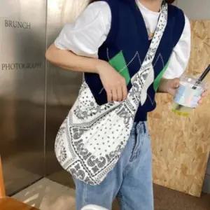 에코백 숄더 크로스 여자 경량 페이즐리 코튼 화이트