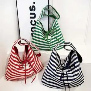 여성 3컬러 양면 스트라이프 캔버스백 숄더백 쇼퍼백