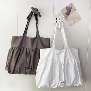 여학생 2컬러 캔버스백 쇼퍼백 주름 숄더백 데일리백