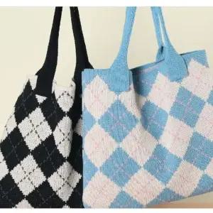 여성 데일리가방 아가일 무늬 패턴 니트 에코 백