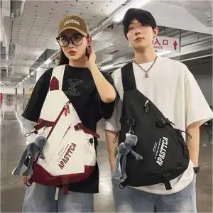 크로스백 삼각 슬링백 배색 남녀공용 대용량 나일론 가방