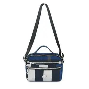 여성 체크 크로스백 숄더 여행 보조 가방 블루 공항여권가방