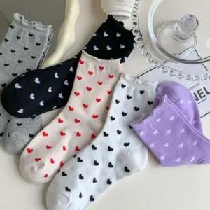 양말 무압박 중목 여성 스판 하트 귀여운 5p