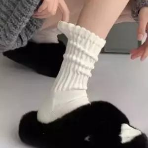 심플 데일리 여성용 플레인 골지 중목 양말