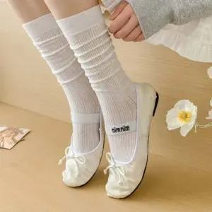여성 세로줄 얇은 니삭스 1켤레 펀칭 시스루 무릎 양말