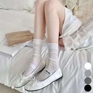 여성용 여름 얇은 시스루 골지 반투명 양말 4색 시스루여름양말