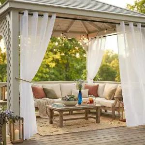 파티오를 위한 RYB HOME 2 패널 야외 커튼 - 파티오 방수를 린넨 룩 세미 쉬어 가제보 페르골라 발코니 풀