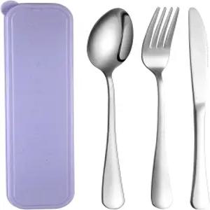 케이스 재사용 가능한 스테인리스 스틸 실버웨어 플랫웨어 캠핑 식기 세트 Yinkin 1팩 휴대용 여행 도구
