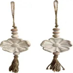 농가 나무 구슬이 새겨진 2개의 조각된 꽃 술잔 - 다기능 벽 장식 트레이 홈 데코레이션(내추럴)