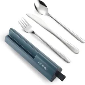 케이스 및 전화 스탠드가 있는 18/8 스테인리스 재사용 휴대용 식기 세트 - 사무실 캠핑 피크닉 야외