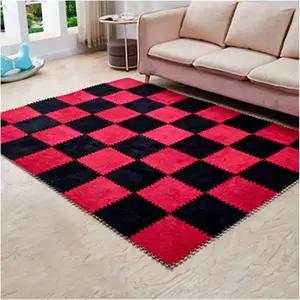 12피스 두꺼운 플러시 폼 연동 바닥 매트 12개의 가장자리가 있는 푹신한 사각 타일 침실용 부드러운