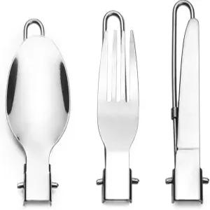 DZRZVD 캠프 플랫웨어 세트 - 스테인리스 스틸 스푼 포크 나이프 및 나일론 보관 가방 접이식 + 잠금 핸들