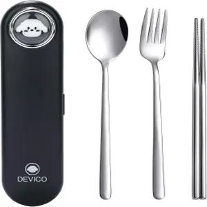 케이스 귀여운 데비코 여행 도구 점심용 재사용 가능한 은식기 휴대용 세트 18/8 스테인리스 포크 숟가락