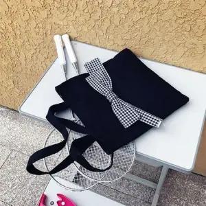 귀여운 캔버스백 숄더백 토트백 체크리본 장식 가방 리본장식