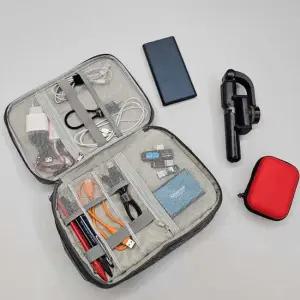 대용량 2단 전자기기 파우치 블랙 usb파우치