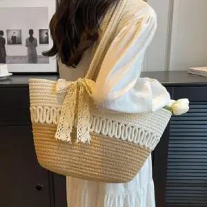 비치 숄더백 넉넉한 수납 투톤 로프 캔버스백