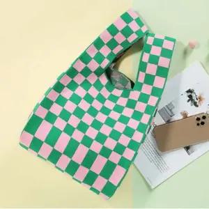 체스 니트백 봉다리백 봉다리 손 가방 체커 그린핑크 니트백