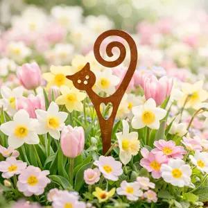 스틸데코 고양이 정원 지분 - 실내 및 실외 화분 침대용 방청 파우더 코팅 금속 식물 선택