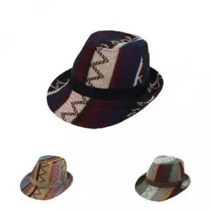 아즈텍 패턴 정장 밴드 페도라 짧은 챙 모자 LD61347