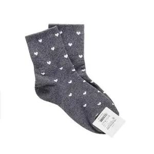 여성용 중목양말 그레이 하트 삭스 중학생 운동화