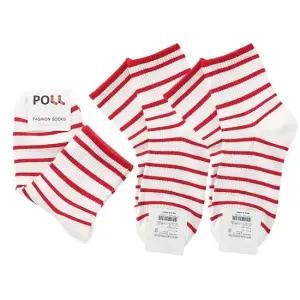 여성용 링클 골지 패션 중목양말 흰빨 3켤레