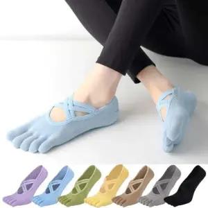 여자 X발등 이선 스트랩 발가락 요가양말