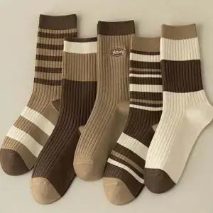 스타킹양말 캐주얼 브라운 중목양말 5종세트 UC-0162