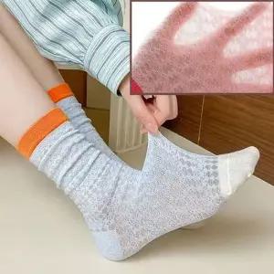 배색 시스루 중목 펀칭 여성 여름 양말 5개