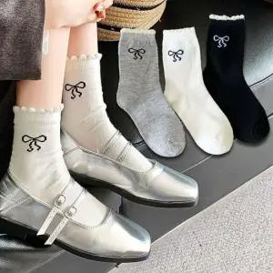 리본 3개 여성 로퍼 양말 양말 세트 예쁜 패션