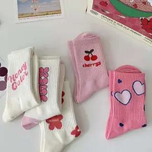 여성 핑크 포인트양말 5종세트 중목 골지 귀여운삭스