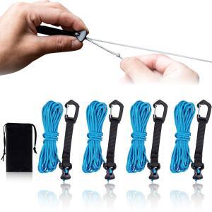 4팩 가이 라인-잠금식 카라비너 클립이 있는 초경량 텐트 코드, 야외 캠핑 타프, 등반, 하이킹 배낭여행을 위한 2mm 100% 나일론 길라인 로프(블루, 4M)