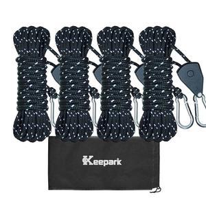 래칫 시스템, 풀리 및 강화 금속 기어로 로프를 묶는 캠핑 로프 - 캐노피 텐트용 헤비 듀티 조절 가능한 가이 라인, 퀵 셋업 아웃도어 스트랩(직경 1/6인치 x 길이 16피트)