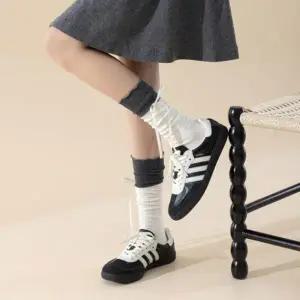 CCA8626여성 발레 스타일 투톤 리본 골지 장식 양말