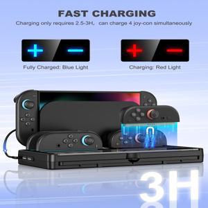 스위치 2 충전 보관 도크 | Joycon 컨트롤러 충전기확장형 USB C 케이블 LED 표시등 포함