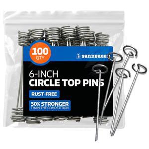 샌드백 6인치 서클 탑 핀 - 조경용 스테이플(갈바니즈드) 정원 스테이크, SOD 헤비 듀티 그라운드 잔디 스파이크, 크리스마스 장식, 위드 매트(100핀)