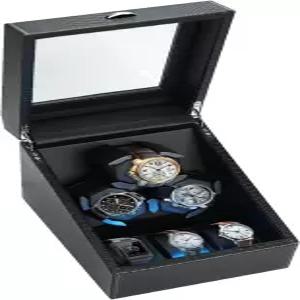 자동 시계용 JuviPrice 와인더 보관함이 있는 파란색 백라이트와 폼 패드가 4가지 회전 모드 상자