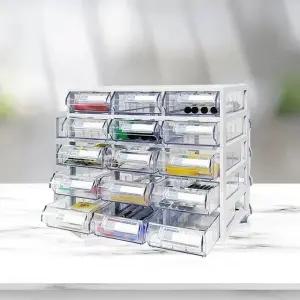 스마트 정리함 가로3칸 세로5칸 얕은형 다용도 서랍식 우드 리빙박스 가로와이드 서랍 영양제