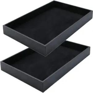 JETEHO 블랙 벨벳 스태커블 주얼리 트레이 쇼케이스 디스플레이 목걸이 팔찌 반지 빈 접시 2팩