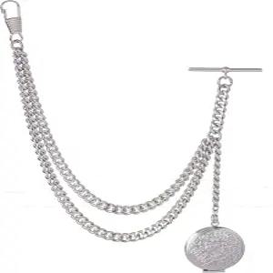 영국산 실버 컬러 앨버트 포켓 시계 체인과 로켓 펜던트로 제작된 홀리 신스 주얼리