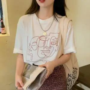 여성 데일리 여름 오버핏 프린팅 캐주얼 반팔 티셔츠