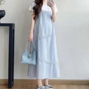 여성 여름 데일리 임산부 멜빵 롱원피스 원피스