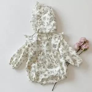 (사이즈 100)여아 아동 여름 프릴 긴팔 바디슈트 보넷 세트