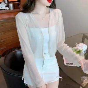 여성 여름 데일리 자외선차단 시스루 크롭 긴팔 가디건