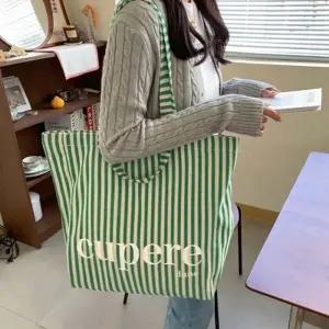 스트라이프 여성 캔버스백 캐주얼 학생 토트백 숄더백_23494658