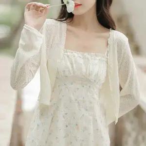 해외 신혼 여행 여자 얇은 시스루 숏 가디건 여름