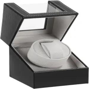 조용한 일본 모터 AC 어댑터 또는 배터리로 구동되는 LINGFANSTORE 자동 싱글 워치 와인더 프리미엄 가죽